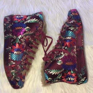 JOIE floral Embroidered silk high top sneakers NWT